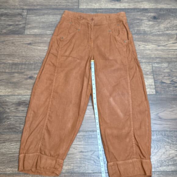 WRAP London Women's Rust Orange 100% Linen Wide Leg Cropped Pants Lagenlook Sz 8 - Picture 10 of 10